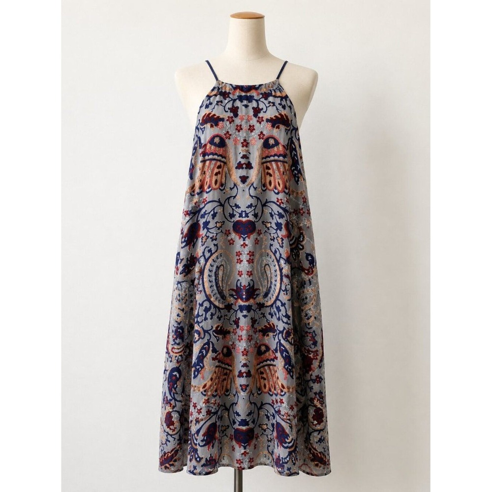 Mary & Mabel Womens Burnout Velvet Paisley Floral Halter Shift Dress Blue Large